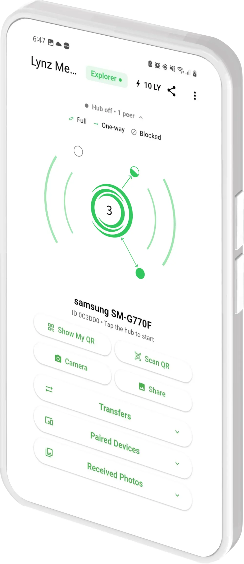 Lynz in its Explorer plan: the sharing hub with a green connection ring